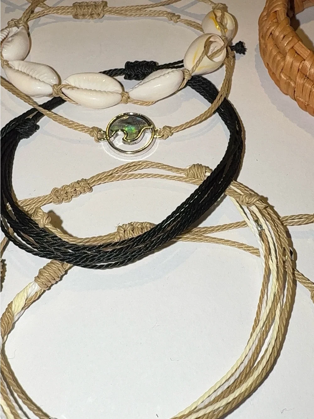 Boho Beach Bracelet Set Shell and Natural Woven Raffia Bracelet